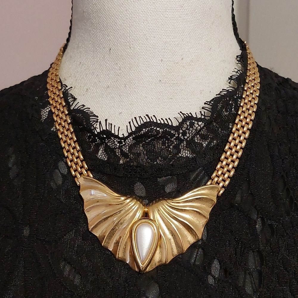 1970s Park Lane Panther Link Chain Choker Statement Necklace Winged Pendant